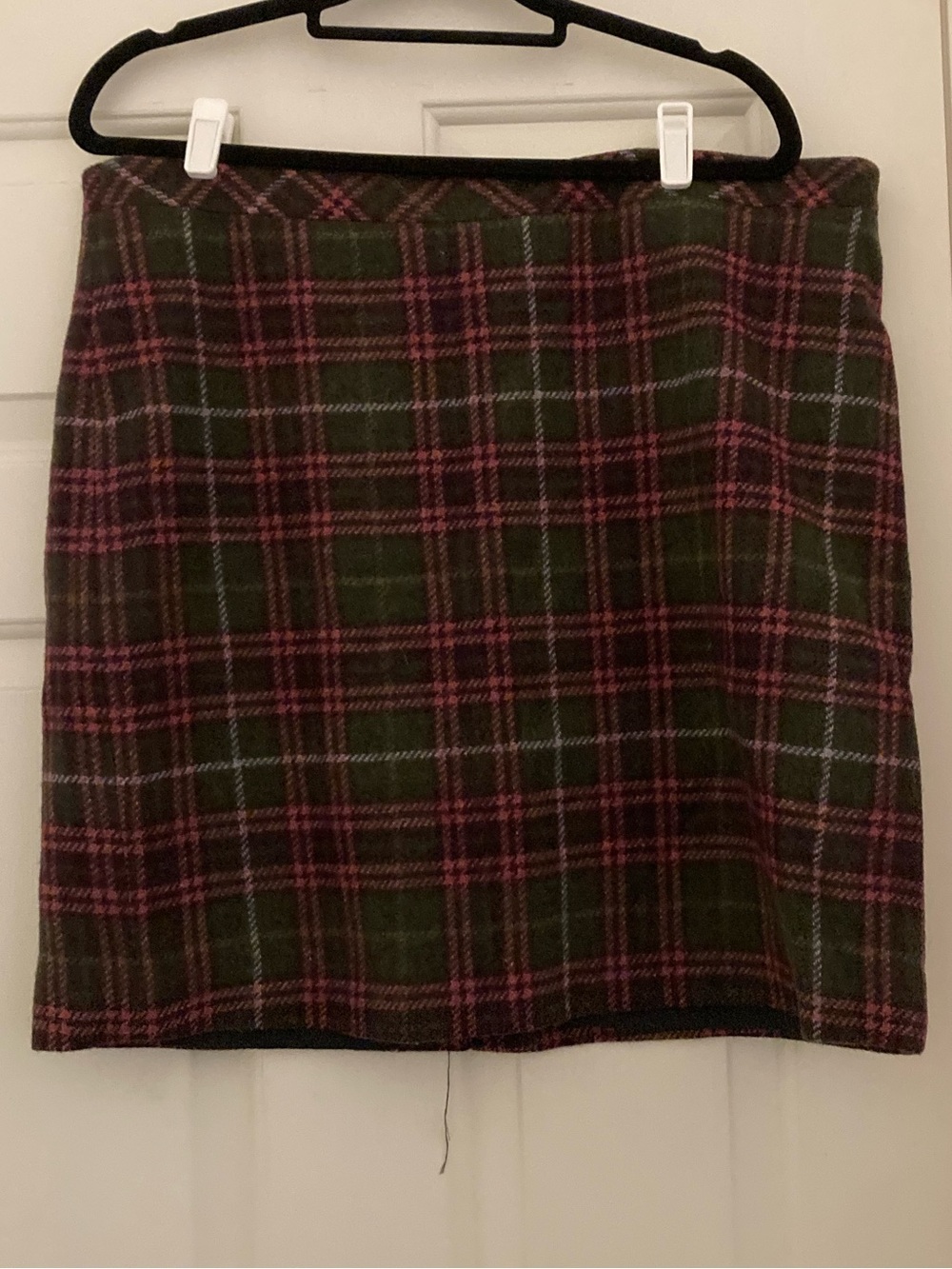 L.L. Bean Olive and Pink Plaid Wool Mini Skirt